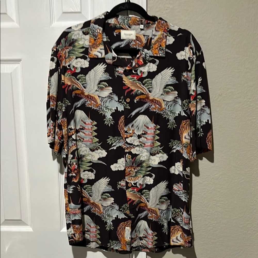 7 Diamonds Black and Red Casual Button Down Shirt